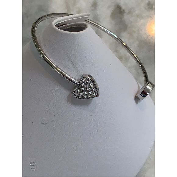Cuff Bracelet with Heart and Round Crystals #Mothers Day - Picture 1 of 8